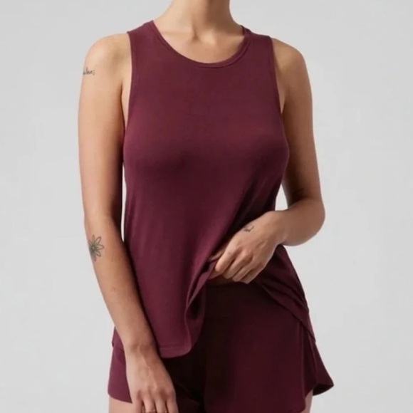 Athleta Softest Well Rested Rib Sleep Tank Burgundy Sz S - Picture 1 of 5